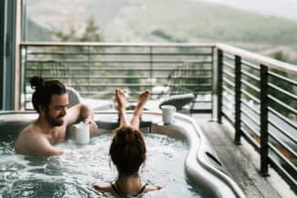 couple in a hot tub in North Wales