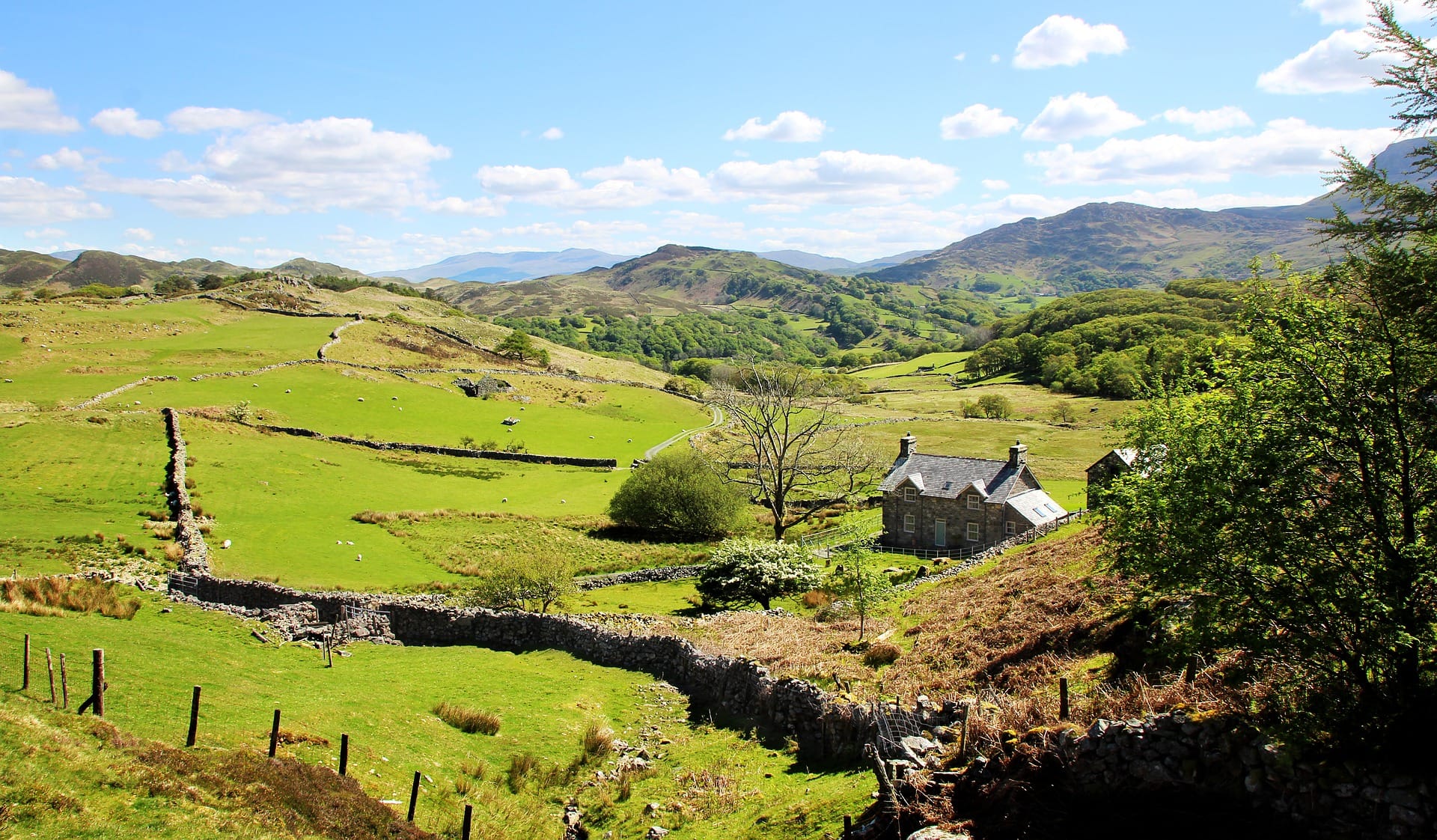 Snowdonia national park with a cottage in view