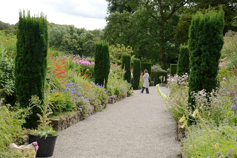 Visitors view the beautiful flowers at Plas Cadnant Hidden Gardens